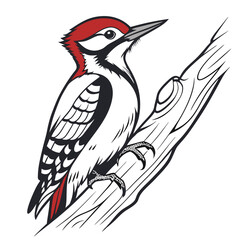Red Crested Woodpecker Perched On Branch bird white