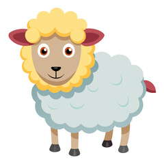 Fluffy sheep with yellow wool and light blue body animal cartoon