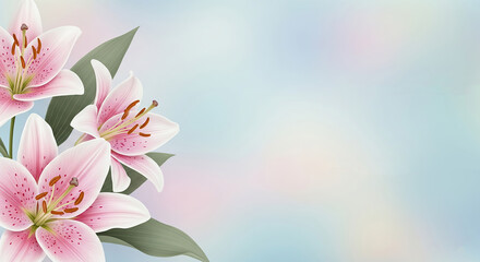 Elegant pink lilies on soft pastel gradient background