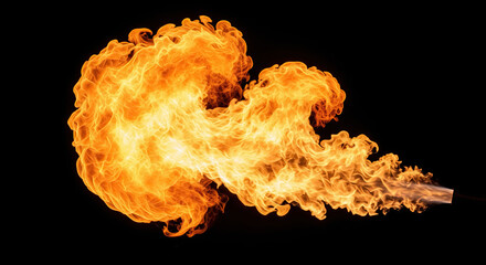 Intense fireball burst from torch on black background