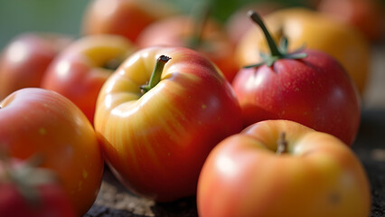 A vibrant close up of fresh and ripe apples reflecting warm light perfect for illustrating harvest season