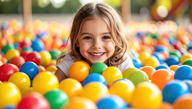 Child smiling in ball pit