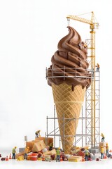 Obraz premium Chocolate Ice Cream Cone Under Construction, Unique Art