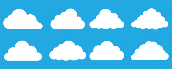cloud icon set vector silhouette on blue background.