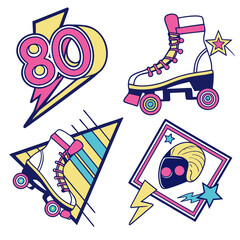 Retro roller skates and lightning bolt graphics vintage
