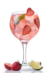 Strawberry gin tonic cocktail isolated on white background