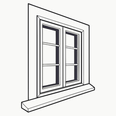 Window frame with multiple panes and sill architectural element