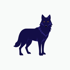 Dark blue wolf with yellow eyes standing animal canine