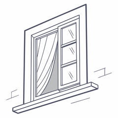 Open window with curtains and sill interior