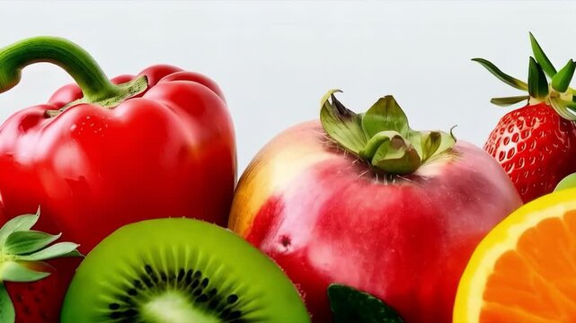 Bright fruits on white background. Useful for healthy food advertising, cooking blogs and educational materials about proper nutrition.
