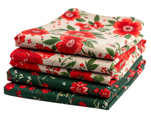 Floral Print Folded Cloth with Red Blossoms and Green Leaves, Transparent PNG