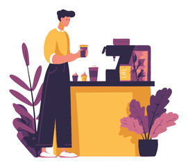 Person Making Coffee at a Stylish Cafe with Modern Decor Elements