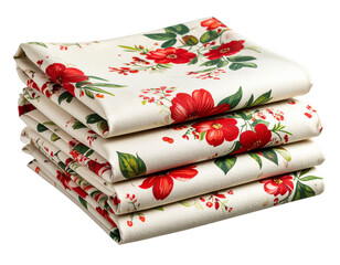  Folded Fabric with Red and Green Floral Pattern, Isolated on Transparent Backgroun PNG