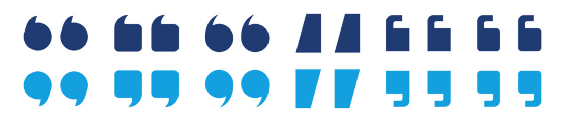 Quotation icons solid style featuring various quote marks, speech marks, punctuation, isolated for web, apps, infographics