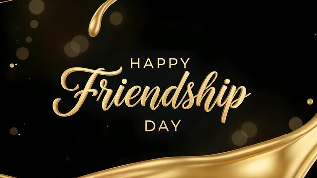 Happy Friendship Day message with golden ribbon animation on black. Celebrate friendship, gratitude, and special bonds. Ideal for greeting cards, social media, and event intros.
