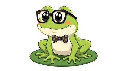 Obraz premium Happy green cartoon frog character isolated on a white background