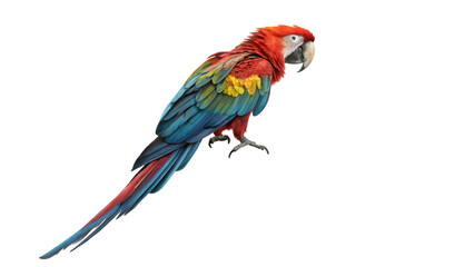 Obraz premium Scarlet macaw parrot perched tropical bird exotic wildlife colorful feathers avian pet ara black background