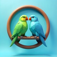 Minimalist parrot art blue and green birds high resolution picture