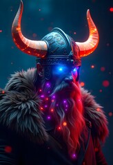 Sci-fi helmet with horns and vibrant lights high resolution picture