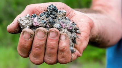 Close-up of a hand holding colorful mineral samples