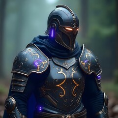 Sci-fi warrior cybernetic armor purple lights high resolution picture