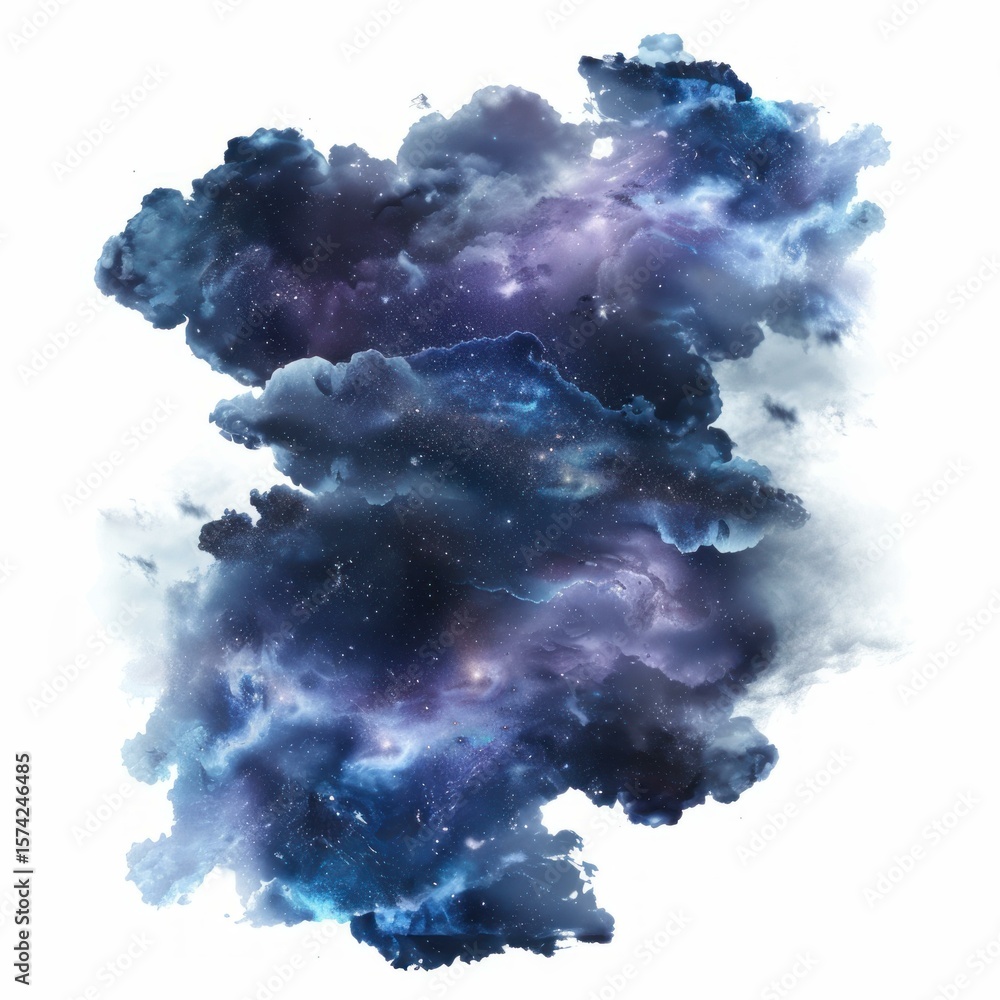 Poster deep space hiding in the clouds creating colorful nebulae and star clusters on white background