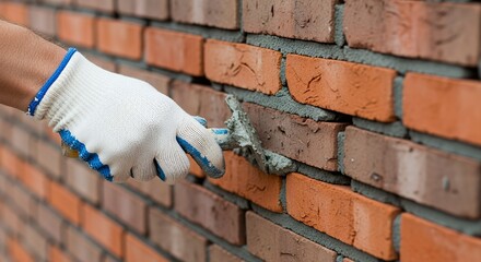 Laying Bricks Construction Worker Applying Mortar to Build a Wall