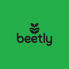 Design a logo for "Beetly" using a stacked, minimalist leaf icon.