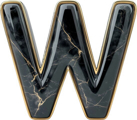Luxury Black Marble Letter W with Gold Trim

