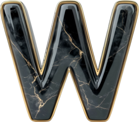 Luxury Black Marble Letter W with Gold Trim
