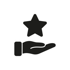 Hand With Star Solid Icon. Achieving Excellence, Quality Service, And Customer Satisfaction Silhouette Symbol. Performance Recognition And Reward. Isolated Vector Illustration