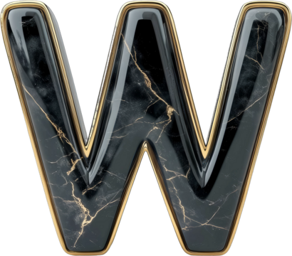 Luxury Black Marble Letter W with Gold Trim
