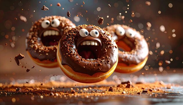 Flying donuts with crazy faces