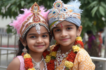 little boy and girl lord krishna and radha costume