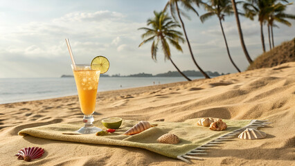 Beach cocktail drink relax vacation tropical sand sea summer palm trees shells lime refreshing paradise 100
