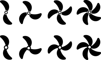 Propeller icon set. propeller for surface drive. Fan speed icons. Conditioning equipment sign. Cooling Fan symbol. Electrical temperature equipment  © Sultana Design