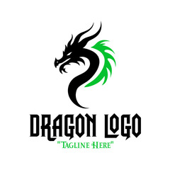 Fototapeta premium Innovative Black Robot Dragon Logo with Neon Green Accents for Technology and Fantasy Branding 