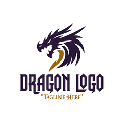 Royal and Iconic Purple and Gold Dragon Head Logo for Fantasy and Branding Identity
