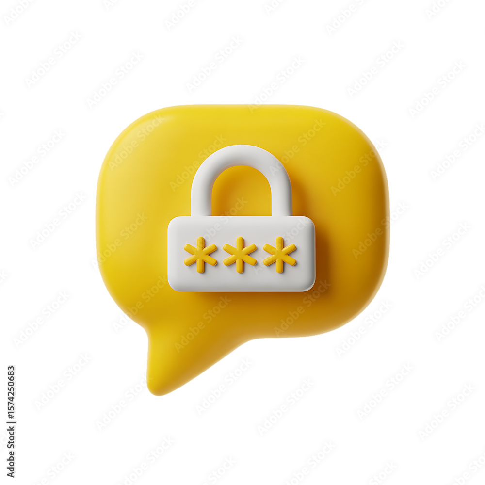 Poster secure communication chat bubble with padlock on transparent background