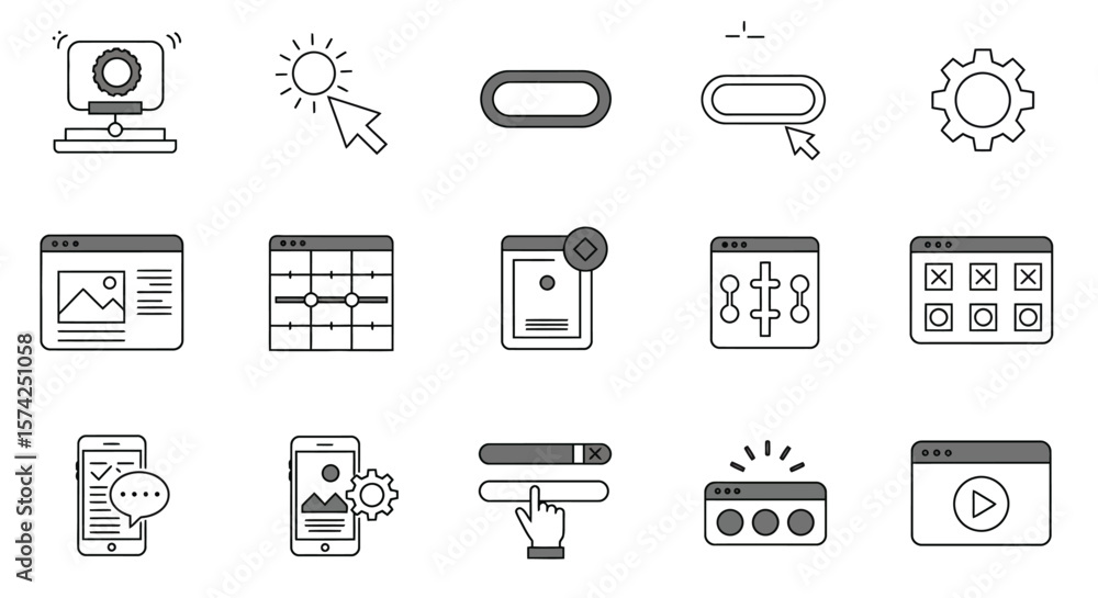 Fototapete A collection of various digital interface icons, representing different functions and tools.