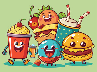 Hand Drawn Cute Fast Food Mascots
