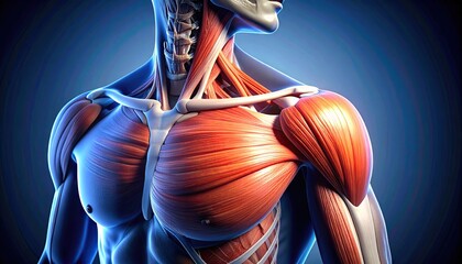 Detailed anatomy of human shoulder and chest muscles