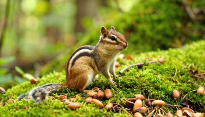 Obraz premium Chipmunk on mossy ground