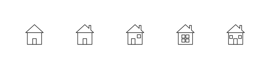 Home icon set, Minimal house symbols, Line outline home vector, Building UI elements, Real estate icon collection, Thin house graphic pack