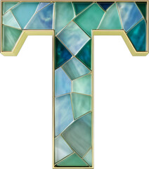 Stained Glass Letter T with Gold Frame

