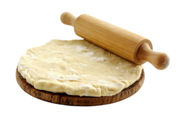 Fresh Dough Rolling On Wooden Board with Rolling Pin Close Up Delicious Food Preparation Culinary