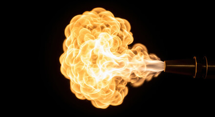 Torch flame burst on black background in slow motion