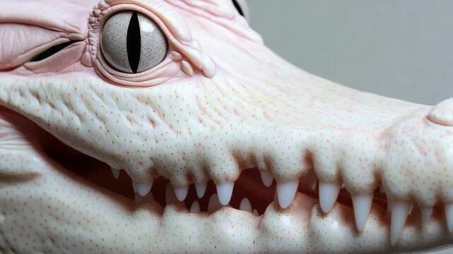 A white crocodile with black eyes