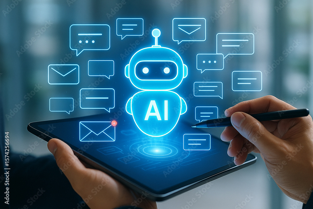 Fototapete Ai chatbot on tablet concept of artificial intelligence and machine learning technology innovation
