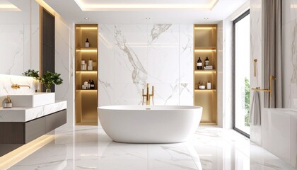 Luxurious Marble Bathroom with Gold Accents, Modern Design